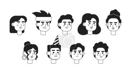Illustration for Diverse people with content toothy smile monochrome flat linear character heads bundle. Editable outline people icons. Line users faces. 2D cartoon spot vector avatar illustration pack for animation - Royalty Free Image