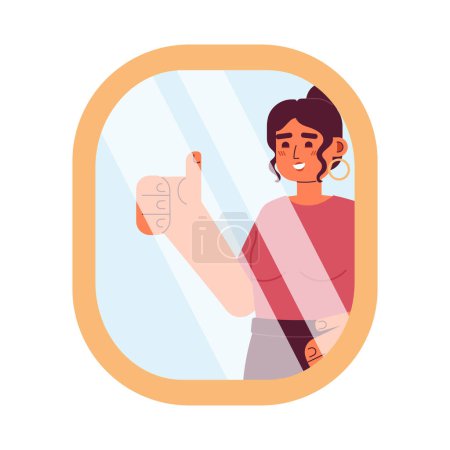 Ilustración de Mujer caucásica de confianza que muestra el pulgar hacia arriba en el espejo reflejo semi plana colorido vector de carácter. Persona de medio cuerpo editable en blanco. Ilustración simple de dibujos animados para el diseño gráfico web - Imagen libre de derechos