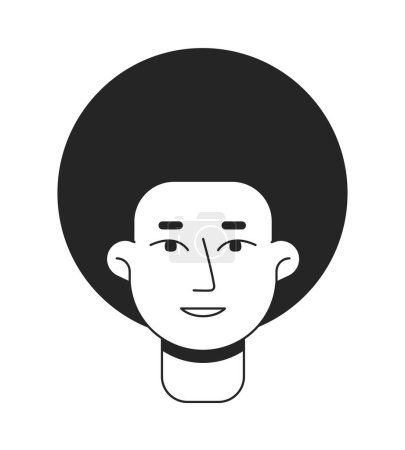 Illustration for Afro hair man with friendly smile monochrome flat linear character head. Smiling curly guy. Editable outline hand drawn human face icon. 2D cartoon spot vector avatar illustration for animation - Royalty Free Image