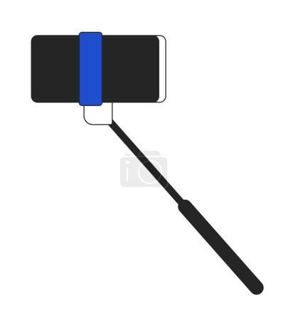 Illustration for Handheld selfie stick with phone flat line color isolated vector object. Cellphone accessory. Editable clip art image on white background. Simple outline cartoon spot illustration for web design - Royalty Free Image
