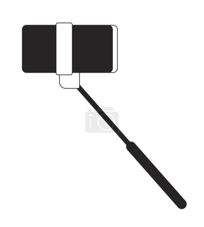 Illustration for Handheld selfie stick with mobile phone flat monochrome isolated vector object. Cellphone accessory. Editable black and white line art drawing. Simple outline spot illustration for web graphic design - Royalty Free Image