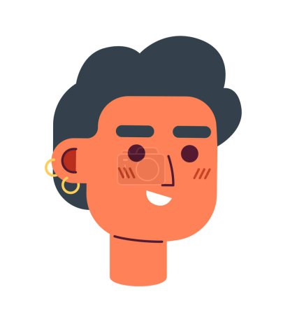 Illustration for Hipster caucasian man with ear piercings semi flat vector character head. Smiling cool guy. Editable cartoon avatar icon. Face emotion. Colorful spot illustration for web graphic design, animation - Royalty Free Image