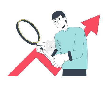 Illustration for Marketing statistics flat line concept vector spot illustration. Moving up growth graph 2D cartoon outline character on white for web UI design. Data analysis editable isolated colorful hero image - Royalty Free Image
