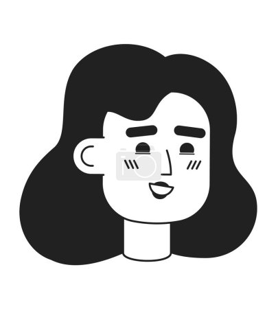 Ilustración de Feliz caucásico joven mujer cara monocromo plana carácter lineal cabeza. Una estudiante sonriente. Esquema editable dibujado a mano icono de la cara humana. Dibujos animados 2D vector spot avatar ilustración para la animación - Imagen libre de derechos