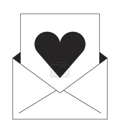 Illustration for Email newsletter bw concept vector spot illustration. Heart envelope 2D cartoon flat line monochromatic object for web UI design. Love letter. E-mail marketing editable isolated outline hero image - Royalty Free Image
