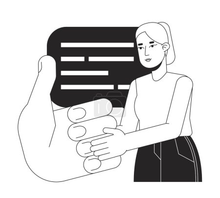 Illustration for Getting feedback bw concept vector spot illustration. Thumb up 2D cartoon flat line monochromatic character for web UI design. Customer satisfaction guaranteed editable isolated outline hero image - Royalty Free Image