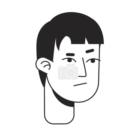 Téléchargez les illustrations : Déception mâle monochrome plat tête de caractère linéaire. grincheux mécontent asiatique homme. Contour modifiable dessiné à la main icône du visage humain. Illustration vectorielle de spot de dessin animé 2D pour l'animation - en licence libre de droit