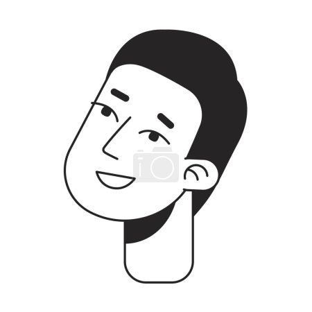 Téléchargez les illustrations : Homme heureux avec visage curieux heureux monochrome tête de caractère linéaire plat. Homme asiatique excité. Contour modifiable dessiné à la main icône du visage humain. Illustration vectorielle de spot de dessin animé 2D pour l'animation - en licence libre de droit