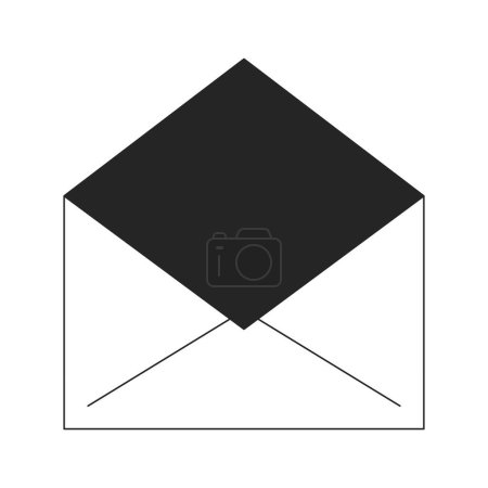 Ilustración de Sobre abierto con negro dentro de un objeto vectorial plano monocromo aislado. Diseño de sobres. Carta postal. Dibujo de arte en blanco y negro editable. Ilustración simple del punto del esquema para el diseño gráfico web - Imagen libre de derechos