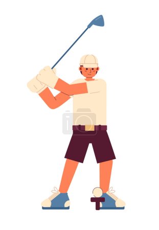 Illustration for Young male golfer playing golf semi flat colorful vector character. Golf country club. Golfer in action. Editable full body person on white. Simple cartoon spot illustration for web graphic design - Royalty Free Image