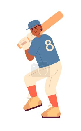Illustration for African american baseball player in batting position semi flat colorful vector character. Batter holds bat. Editable full body person on white. Simple cartoon spot illustration for web graphic design - Royalty Free Image