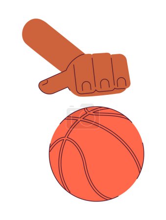 Illustration for Hand dribbling in basketball semi flat colorful vector first view hand. Streetball game. Hand touching ball. Editable closeup pov on white. Simple cartoon spot illustration for web graphic design - Royalty Free Image