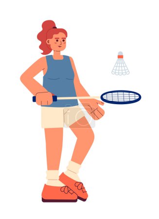 Illustration for Young sportswoman playing badminton semi flat colorful vector character. Female athlete hitting shuttlecock. Editable full body person on white. Simple cartoon spot illustration for web graphic design - Royalty Free Image