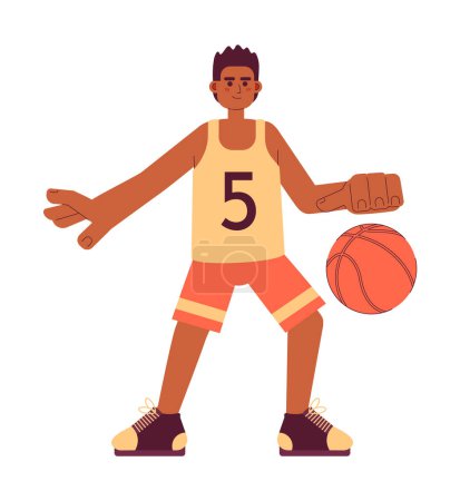Ilustración de Jugador de baloncesto semi plana vector colorido personaje. Deportista afroamericano regateando con baloncesto. Persona de cuerpo completo editable en blanco. Ilustración simple de dibujos animados para el diseño gráfico web - Imagen libre de derechos