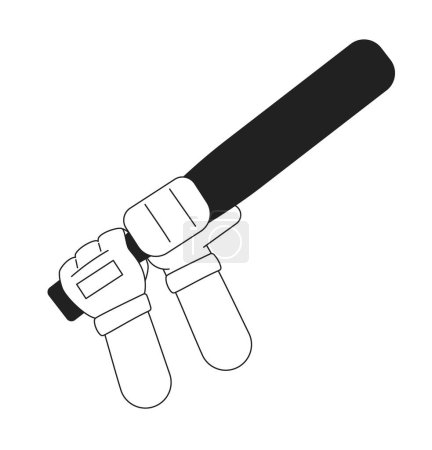 Illustration for Batting with baseball bat monochromatic flat vector first view hands. Swing softball bat. Cricket sports. Editable thin line closeup pov on white. Simple bw cartoon spot image for web graphic design - Royalty Free Image