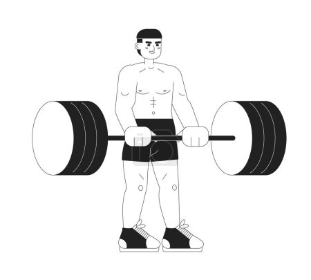 Illustration for Latino american man deadlifting monochromatic flat vector character. Powerlifting competition. Editable thin line full body person on white. Simple bw cartoon spot image for web graphic design - Royalty Free Image
