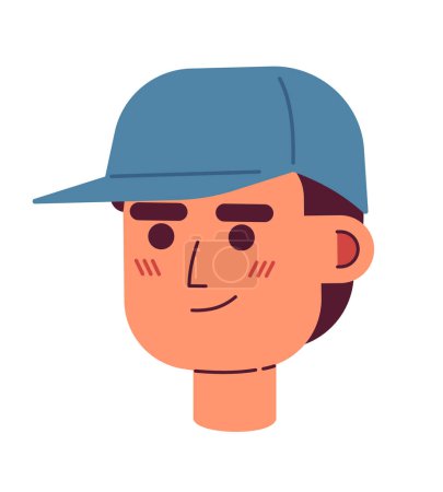 Illustration for Confident smiling coach man wearing baseball cap semi flat vector character head. Baseball player. Courier. Editable cartoon avatar icon. Color spot illustration for web graphic design, animation - Royalty Free Image
