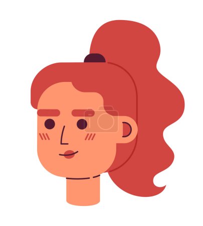 Illustration for Young adult hispanic woman with ginger wavy ponytail semi flat vector character head. Editable cartoon avatar icon. Face emotion. Colorful spot illustration for web graphic design, animation - Royalty Free Image