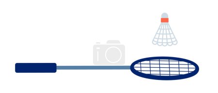Téléchargez les illustrations : Raquette de badminton et objet vectoriel couleur semi plat Shuttlecock. Équipement de sport Badminton. Icône de clip art de dessin animé modifiable sur fond blanc. Illustration spot simple pour la conception graphique web - en licence libre de droit