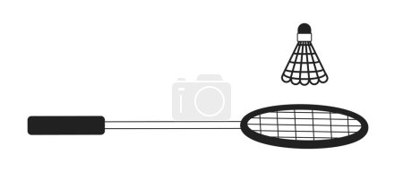 Téléchargez les illustrations : Raquette de badminton et objet vecteur plat monochrome Shuttlecock. Équipement de sport Badminton. Icône de ligne mince noire et blanche modifiable. Illustration simple de point de clip de dessin animé pour la conception graphique Web - en licence libre de droit