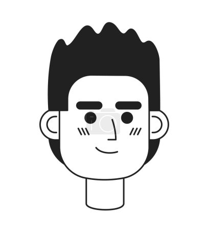 Illustration for Young man with spiky hairstyle monochrome flat linear character head. Satisfied expression. Editable outline hand drawn human face icon. 2D cartoon spot vector avatar illustration for animation - Royalty Free Image