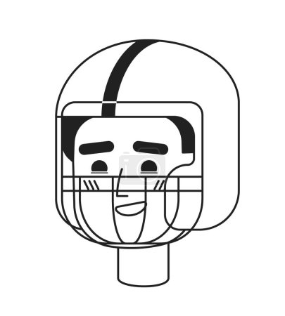 Téléchargez les illustrations : Dentiste jeune homme souriant portant un casque de football américain monochrome tête de caractère linéaire plat. Contour modifiable dessiné à la main icône du visage humain. Illustration vectorielle de spot de dessin animé 2D pour l'animation - en licence libre de droit