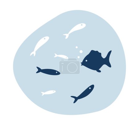 Téléchargez les illustrations : Sealife image de héros conceptuel sous-marin. Troupeau de poissons dans l'eau. Créatures marines bande dessinée 2D paysage marin sous-marin sur fond blanc. Illustration de concept isolé. Art vectoriel pour la conception web ui - en licence libre de droit