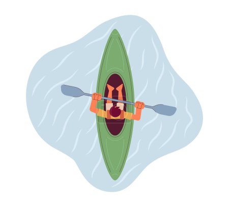Ilustración de Piragüismo en imagen de héroe conceptual del río. Paddle kayaker personaje de dibujos animados 2D sobre fondo blanco. Deporte extremo. Concurso de kayak ilustración concepto aislado. Arte vectorial para diseño web ui - Imagen libre de derechos