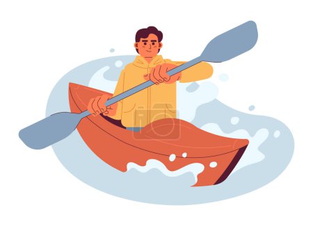 Ilustración de Kayak competencia imagen héroe conceptual. Sea kayaker personaje de dibujos animados 2D sobre fondo blanco. Actividad de ocio. Ilustración de concepto aislado de rafting. Arte vectorial para diseño web ui - Imagen libre de derechos