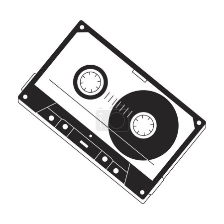 Illustration for Audio cassette line art vector cartoon icon. Oldschool equipment. Editorial, magazine spot illustration black and white. Outline object isolated on white. Editable 2D simple drawing, graphic design - Royalty Free Image