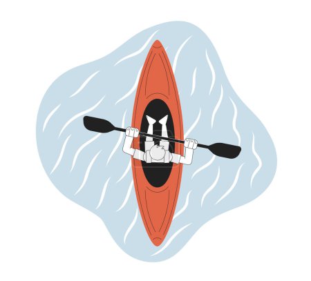 Ilustración de Canotaje en imagen de héroe concepto de río. Paddle kayaker personaje de dibujos animados en 2D sobre fondo blanco. Competencia de kayak ilustración aislada en blanco y negro. Arte vectorial para diseño web ui - Imagen libre de derechos