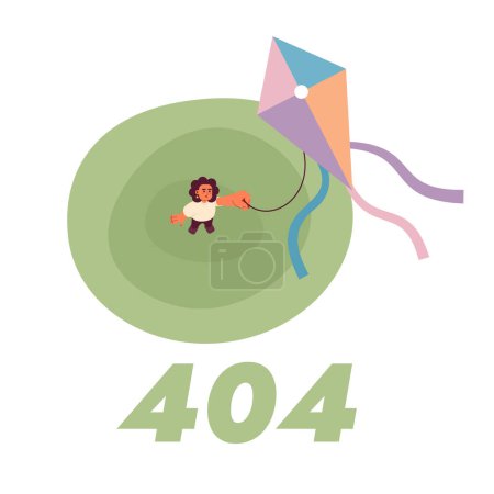 Illustration for Girl flying kite vector empty state illustration. Editable 404 not found for UX, UI design. Woman standing on picnic spot isolated flat cartoon character on white. Error flash message for website, app - Royalty Free Image
