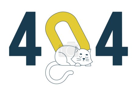 Ilustración de Dormir gato blanco error 404 mensaje flash. Número cero inclinado. Gato perezoso acostado. Estado vacío ui diseño. Página no encontrada imagen de dibujos animados emergente. Concepto de ilustración plana vectorial sobre fondo blanco - Imagen libre de derechos