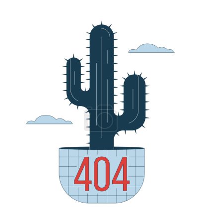 Ilustración de Cactus en las nubes error 404 mensaje flash. Flor del desierto en maceta. Cactus planta. Estado vacío ui diseño. Página no encontrada imagen de dibujos animados emergente. Concepto de ilustración plana vectorial sobre fondo blanco - Imagen libre de derechos