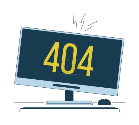 Ilustración de Error de monitor roto 404 mensaje flash. Ordenador dañado. Problema tecnológico. Estado vacío ui diseño. Página no encontrada imagen de dibujos animados emergente. Concepto de ilustración plana vectorial sobre fondo blanco - Imagen libre de derechos