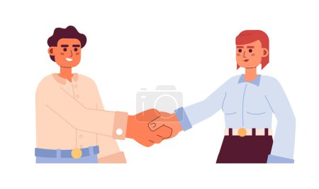 Illustration for Closing business deal semi flat colorful vector characters. Woman and man business partners shaking hands. Editable half body people on white. Simple cartoon spot illustration for web graphic design - Royalty Free Image