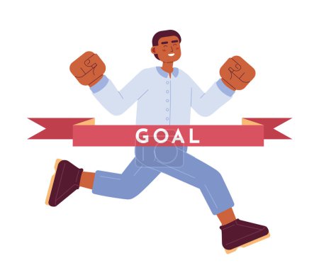 Illustration for Young entrepreneur reaching goal flat concept vector spot illustration. Success business person 2D cartoon character on white for web UI design. Achieve success isolated editable creative hero image - Royalty Free Image