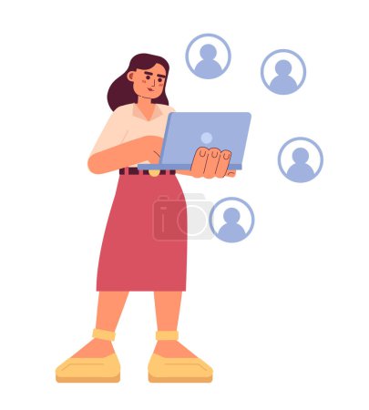 Illustration for Connect with e-business clients flat concept vector spot illustration. Businesswoman 2D cartoon character on white for web UI design. Business connection isolated editable creative hero image - Royalty Free Image