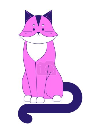 Illustration for Funky cat flat vector cartoon character. Cute kawaii pet. Lovely kitty sitting. Editorial, magazine spot illustration. Full body animal isolated on white. Editable 2D simple drawing, graphic design - Royalty Free Image