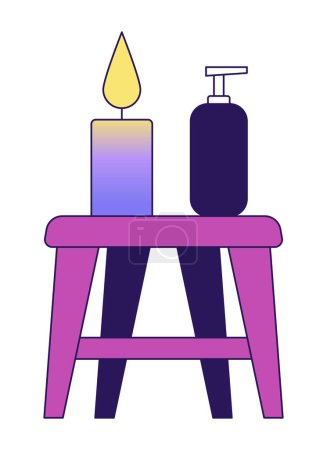 Illustration for Stool with candles, spa product flat vector cartoon icon. Natural cosmetics. Editorial, magazine spot illustration. Colorful object isolated on white. Editable 2D simple drawing, graphic design - Royalty Free Image