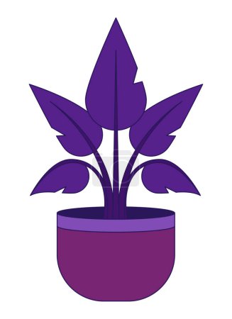 Illustration for Purple houseplant in flowerpot flat vector cartoon icon. Large flower pot. Editorial, magazine spot illustration. Colorful object isolated on white. Editable 2D simple drawing, graphic design - Royalty Free Image
