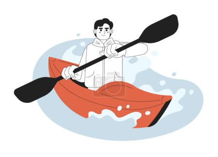Ilustración de Kayak concepto de competencia imagen héroe. Sea kayaker 2D personaje de dibujos animados sobre fondo blanco. Actividad de ocio. Rafting ilustración aislada en blanco y negro. Arte vectorial para diseño web ui - Imagen libre de derechos