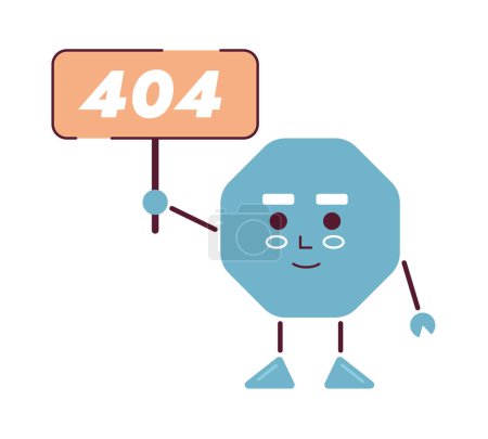 Illustration for Octagon holding 404 sign vector empty state illustration. Editable not found for UX, UI design. Octangle nut little guy isolated flat cartoon character on white. Error flash message for website, app - Royalty Free Image