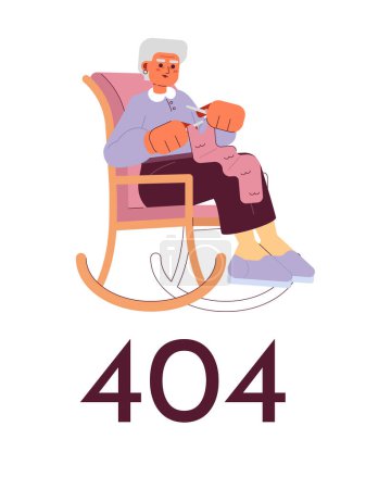 Photo for Granny knitting vector empty state illustration. Editable 404 not found for UX, UI design. Grandmother in rocking chair isolated flat cartoon character on white. Error flash message for website, app - Royalty Free Image