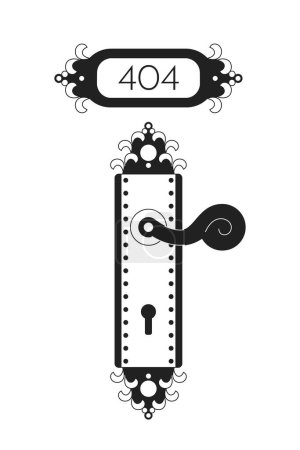 Illustration for Lever door handle vector bw empty state illustration. Editable 404 not found page for UX, UI design. Open door isolated flat monochromatic object on white. Error flash message for website, app - Royalty Free Image