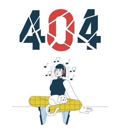 Téléchargez les illustrations : Erreur d'écoute de musique 404 message flash. Casque asiatique fille avec chat. J'aime les battements. État vide ui design. Page introuvable popup dessin animé image. Concept d'illustration vectorielle plate sur fond blanc - en licence libre de droit