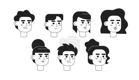 Illustration for People business casual monochrome flat linear character heads set. Young entrepreneurs. Editable outline people icons. Line users faces. 2D cartoon spot vector avatar illustration pack for animation - Royalty Free Image