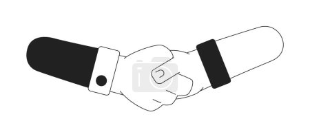 Illustration for Shaking hands for business networking monochromatic flat vector hands. Successful closing deal. Businesspeople. Editable line clip art on white. Simple bw cartoon spot image for web graphic design - Royalty Free Image
