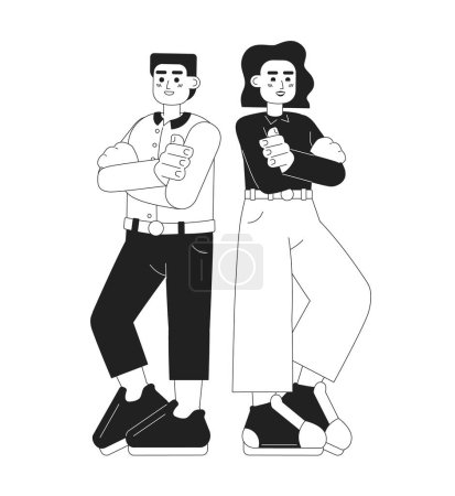 Illustration for Business partners monochromatic flat vector characters. Strategic startup partnership. Alliance. Editable thin line full body people on white. Simple bw cartoon spot image for web graphic design - Royalty Free Image