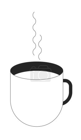 Illustration for Hot latte beverage in mug line art vector cartoon icon. Cup of tea. Editorial, magazine spot illustration black and white. Outline object isolated on white. Editable 2D simple drawing, graphic design - Royalty Free Image